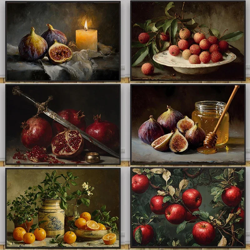 Sweet Honey And Fig Pomegranate Pear Litchi Apple Fruit Still Life Art Poster Canvas Printing Kitchen Wall Decoration Paintin