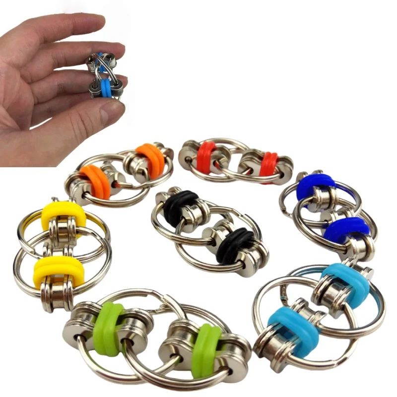 Metal Flip Chain Fidget Cube Focus EDC Unlimited Rotating Stress Relief Keychain Toy Sensory Anxiety Relief for Adults with ADHD
