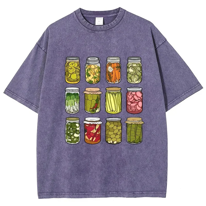 الكرتون المعلبة المخلل طباعة المرأة تي شيرت غسلها القطن خمر طاقم الرقبة قصيرة الأكمام عارضة الأزياء تصميم أعلى الأساسية المحملات #5