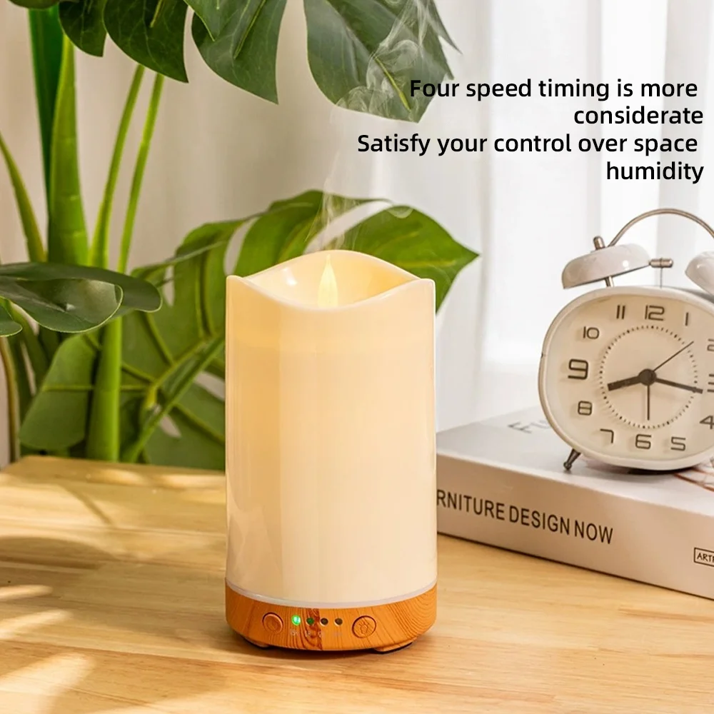 Candle Essential Oils Diffuser 130ml Light Wood Color Humidifier, Timer & Colorful Mood Light Perfect for Bedroom & Office