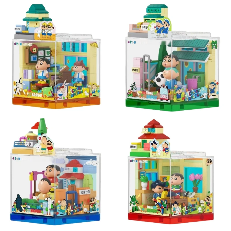 Echte Original Box Crayon Shin-chan Spielzeug Montieren Baustein Modell Spielzeug Haus Glücklich Basis Vergnügung Rark kinder Geschenk