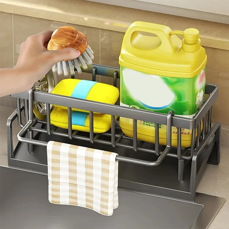 1pc Stainless Steel Sink Drain Rack Sponge Storage Faucet Holder Soap Drainer Towel Rack Kitchen Shelf Organizer