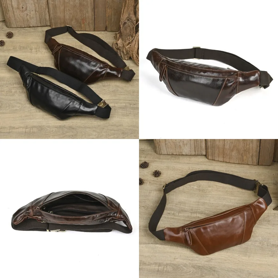 

【New style】Chest bag men's genuine leather top layer cowhide running retro casual small mobile phone waist bag sports outdoor o
