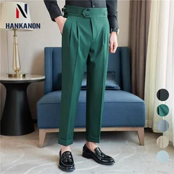 Men's Naples Trousers, Daily Casual Drape Sense High Waist Straight Tube Leisure Pants.Retro Green Formal Suit Pants.29-36