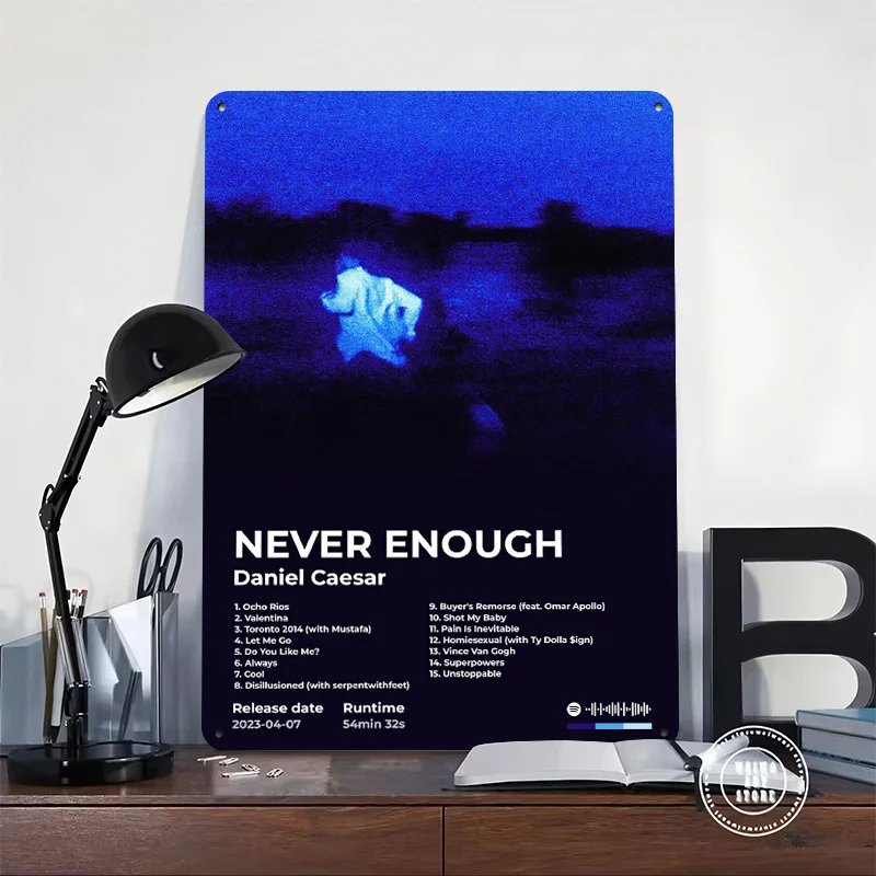 Daniel Caesar - Never Enough Album Poster Retro 3D Printed Metal Signs Customized Wall Hanging Gift for Room Decoration Cozy