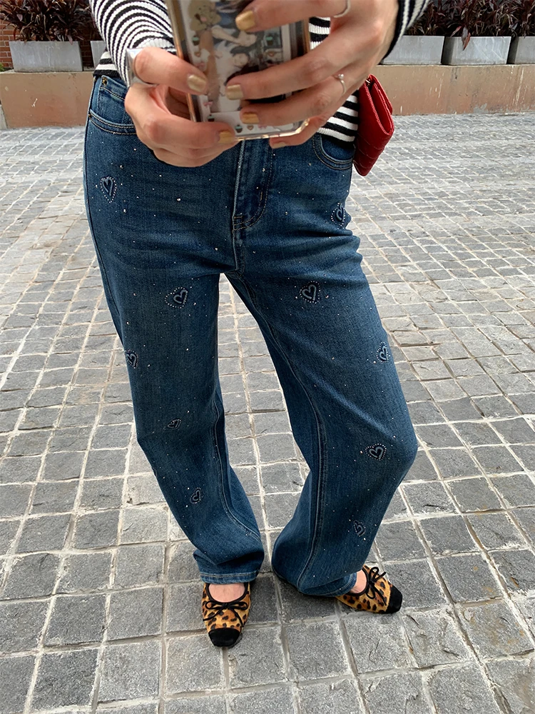 

High Waist Embroidered Straight Leg Jeans Women's Design Sensation Small Audience 2025 New Style Casual Cotton Denim Pants