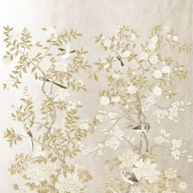Hand-Painted Silk Wallpaper Floral Pattern Wallcovering Classic High-end Custom Wall Murals for Living Room and Hotel