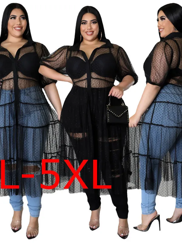 

plus Size Long Top Blouse for Fat Women Sexy Ladies Shirt Commute Style High Waist A-Line Dress PVC Cotton Long Sleeve V-Neck