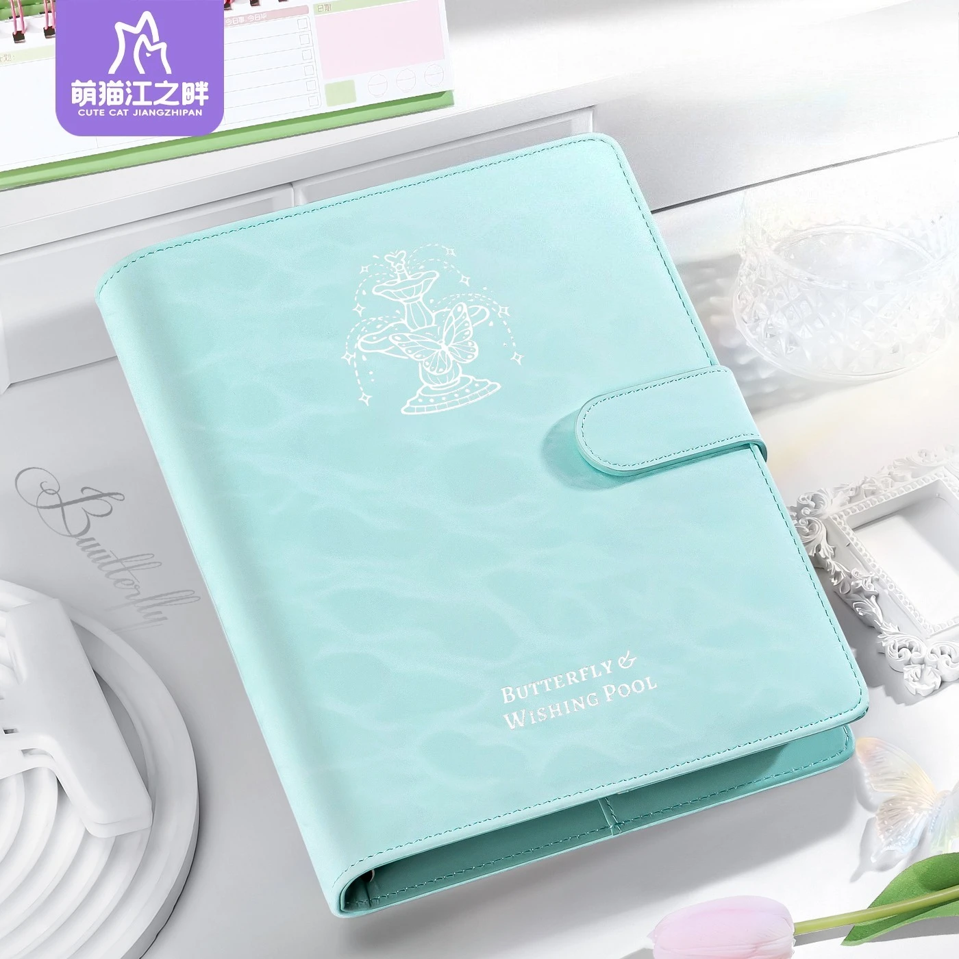 A5 Blue Butterfly Wishing Pool Binder 4-Pocket Photo Album for 3Inch Cards, Instax Mini,Polaroid&Trading Cards, K-Pop Collection
