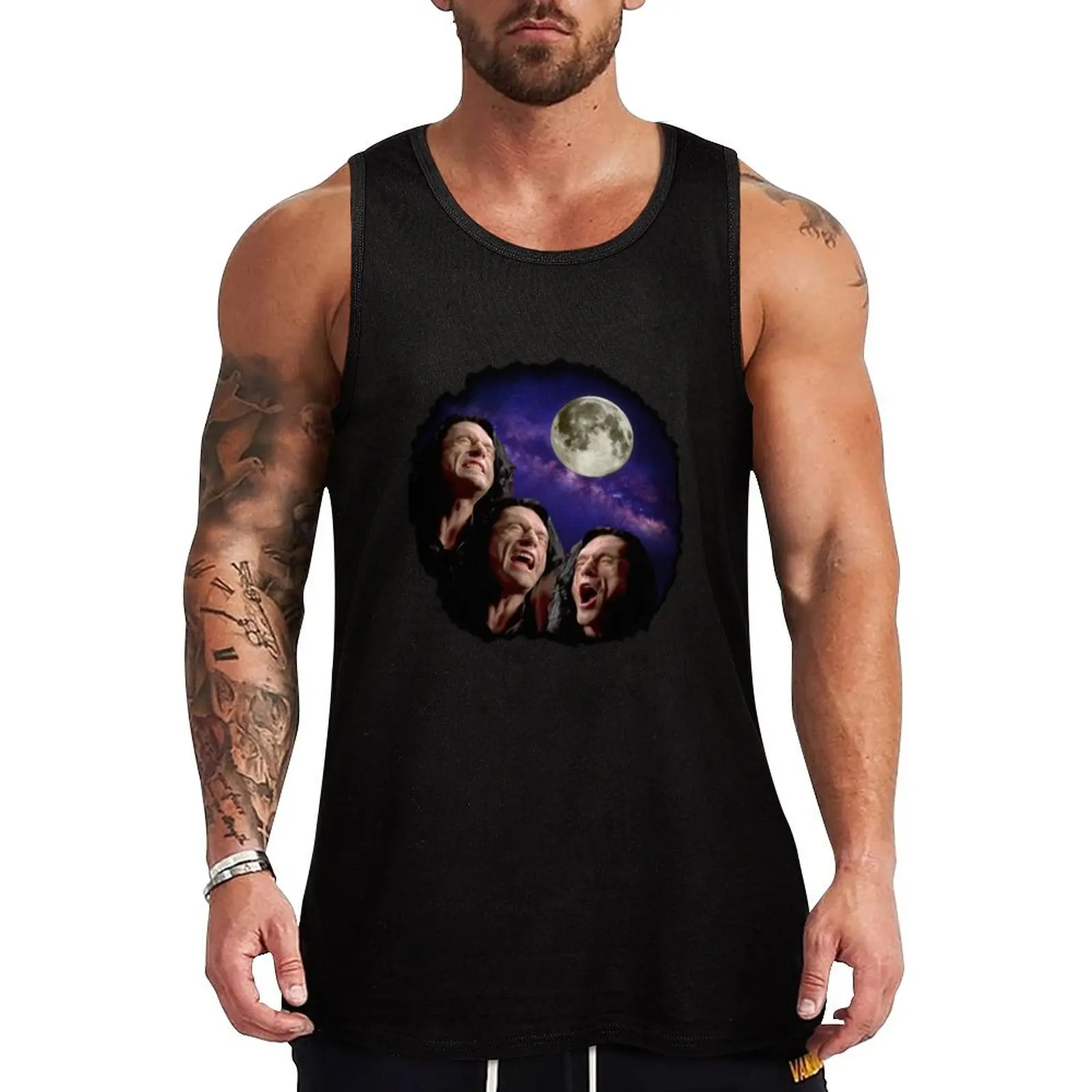 

Three Wiseau Moon Tank Top sleeveless shirt man gym Men's t-shirts gym training accessories Short sleeve