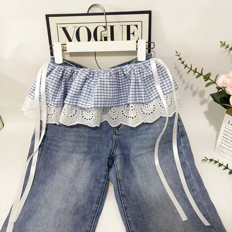 Koreanische Mode: Unregelmäßiger Damenrock mit Spitze, weißen Blumen und Mesh – Sommer-Halbrock mit dekorativem Saum für Jeans – Detail 6