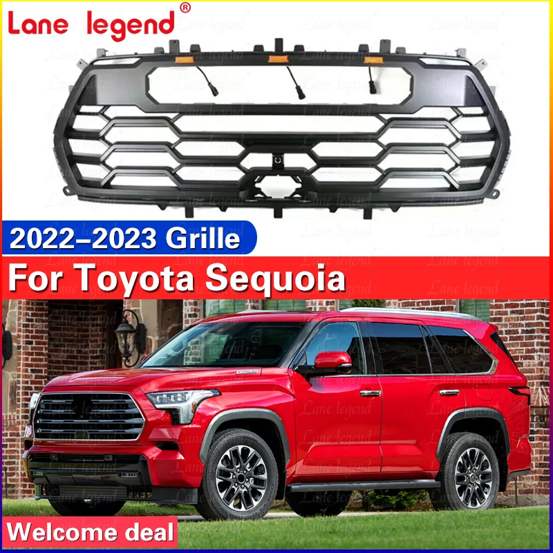 Good Quality Front Middle Grill Racing Grills With LED Lights Fit For Toyota Sequoia 2022-2023 ABS Racing Grills