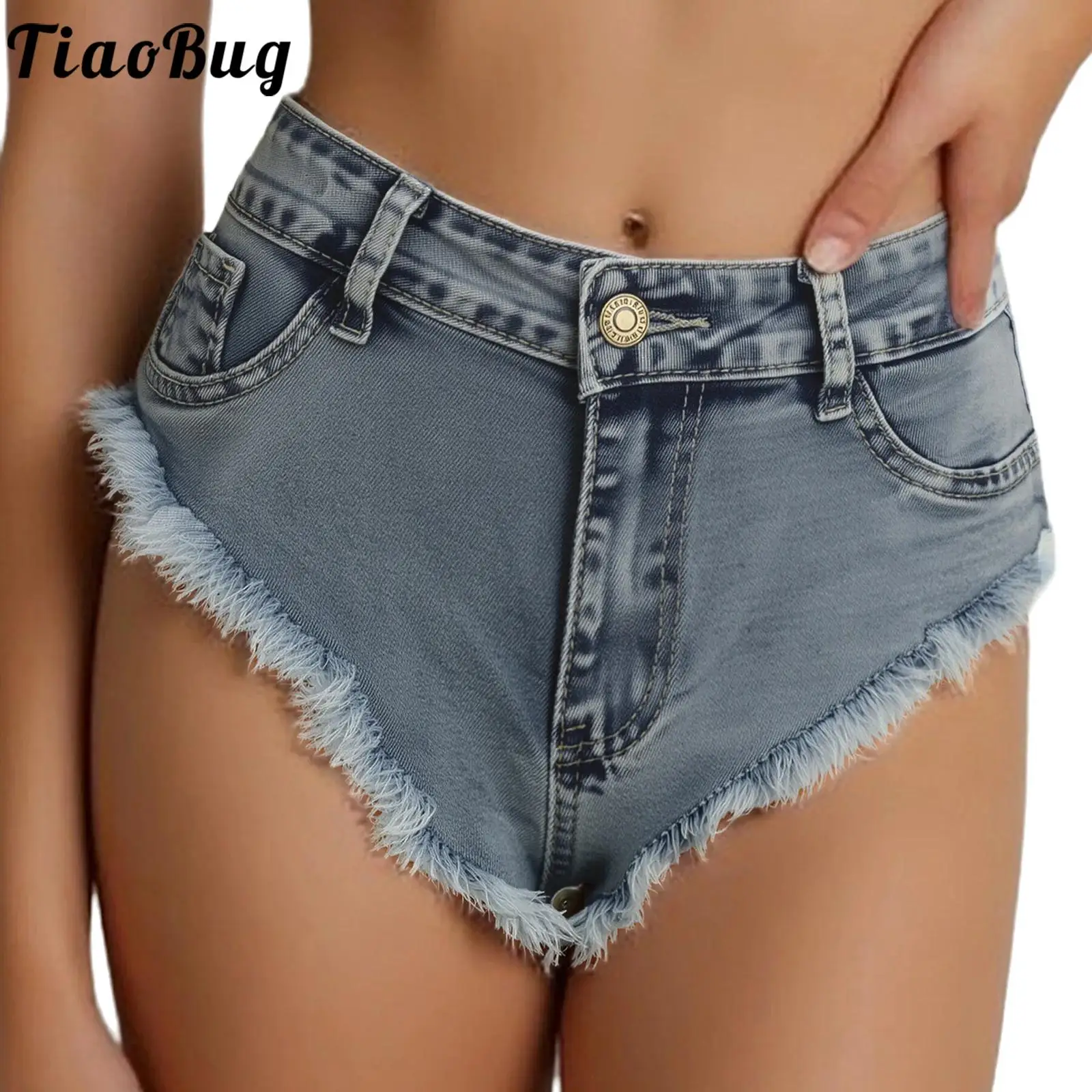 

Women Fashion High Cut Denim Hot Short Ragged Edge Slim Fit Booty Chic Micro Short Jeans for Club Vacation Beach Daily Casual