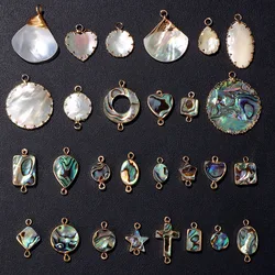 Natural Mother-of-pearl Shells Pendant Heart Drop Water Round Shape Abalone Shell Connector for Jewelry Making Necklace Bracelet
