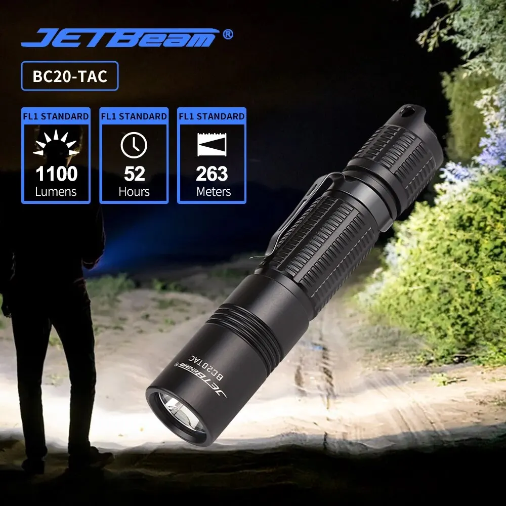 JETBEAM BC20TAC Flashlight 1100Lu EDC Lantern Type-C USB Charging Torch High Power Led Flashlights for Hiking Camping IPX8