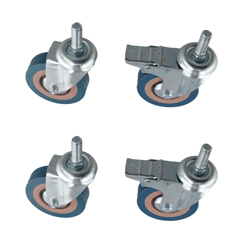 

A84Z-Heavy Duty 75Mm Swivel Castor With Brake Trolley Casters Wheels For Furniture, Set Of 4