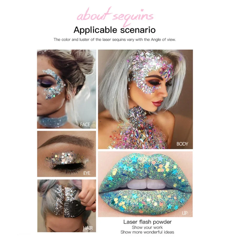 Gel per unghie e capelli con glitter per il corpo multiuso ad alta lucentezza Decorazione viso impermeabile a lunga durata per paillettes festival di feste