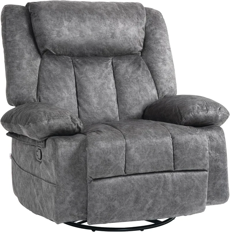 Swivel Rocker Recliner Chair for Living Room, with Footrest, Side Pockets, Charcoal Gray