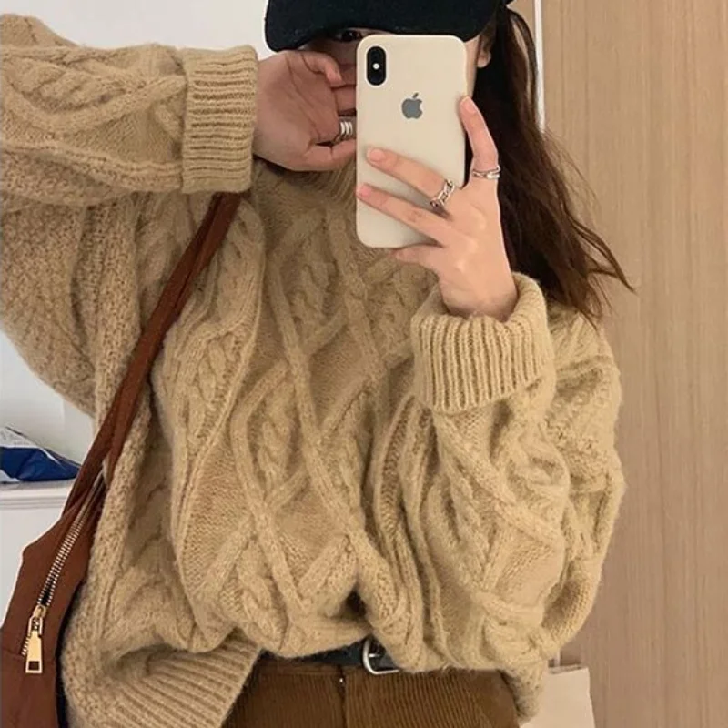 Pullovers Women Solid Winter Soft Warm Sweaters Loose Casual Simple O-neck Knitwear Korean Fashion High Street Sweet Женский New