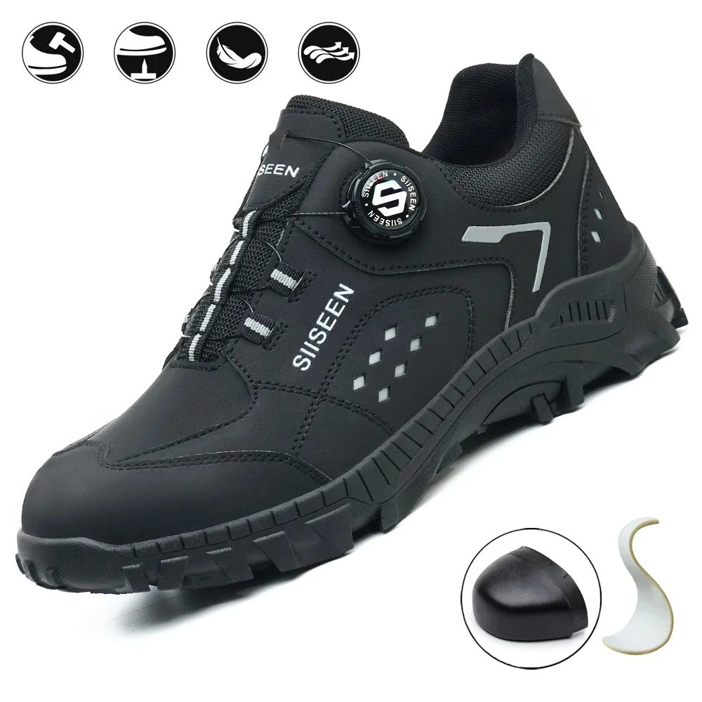 

Men's Steel Head Safety Shoes Puncture And Smash Resistant Lightweight Sole Breathable Upper for Outdoor Workshop Work Shoes