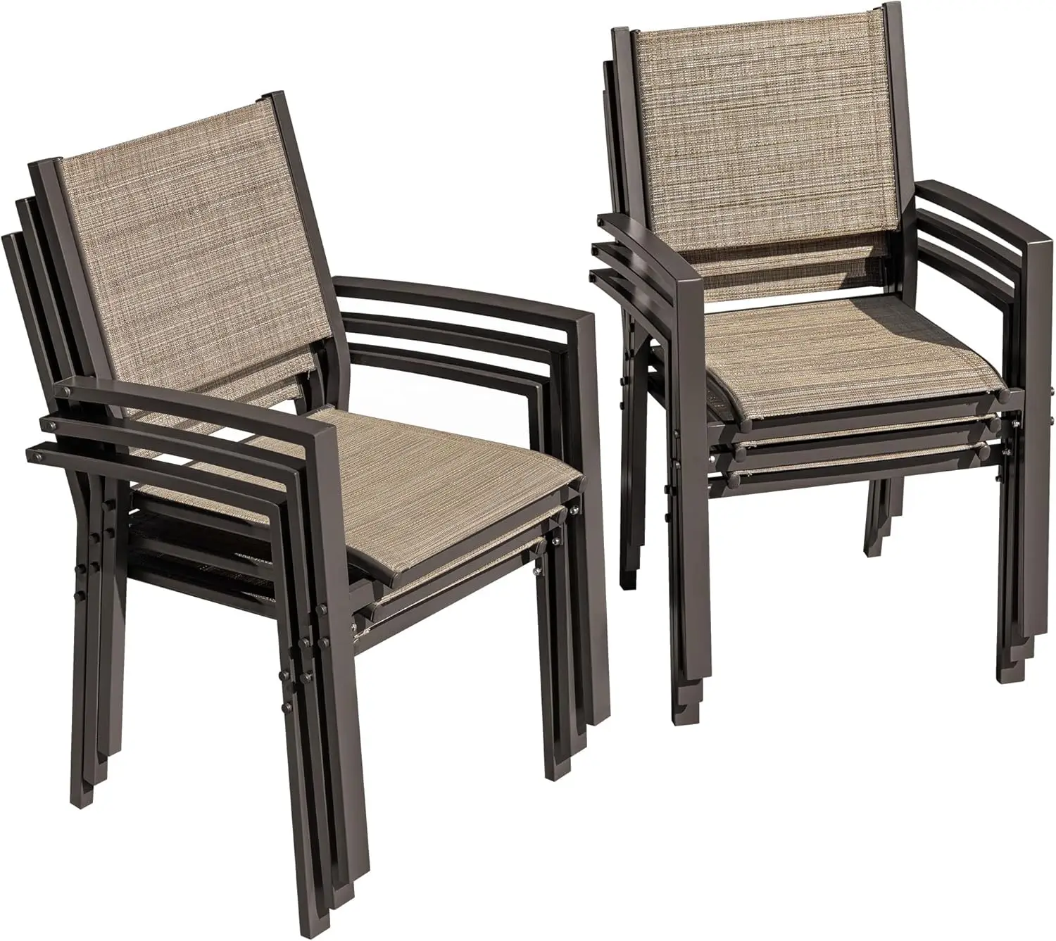 Patio Chairs Textilene Outdoor Chairs Set of 6 Stackable Dining Chair for Backyard, Deck (Brown)