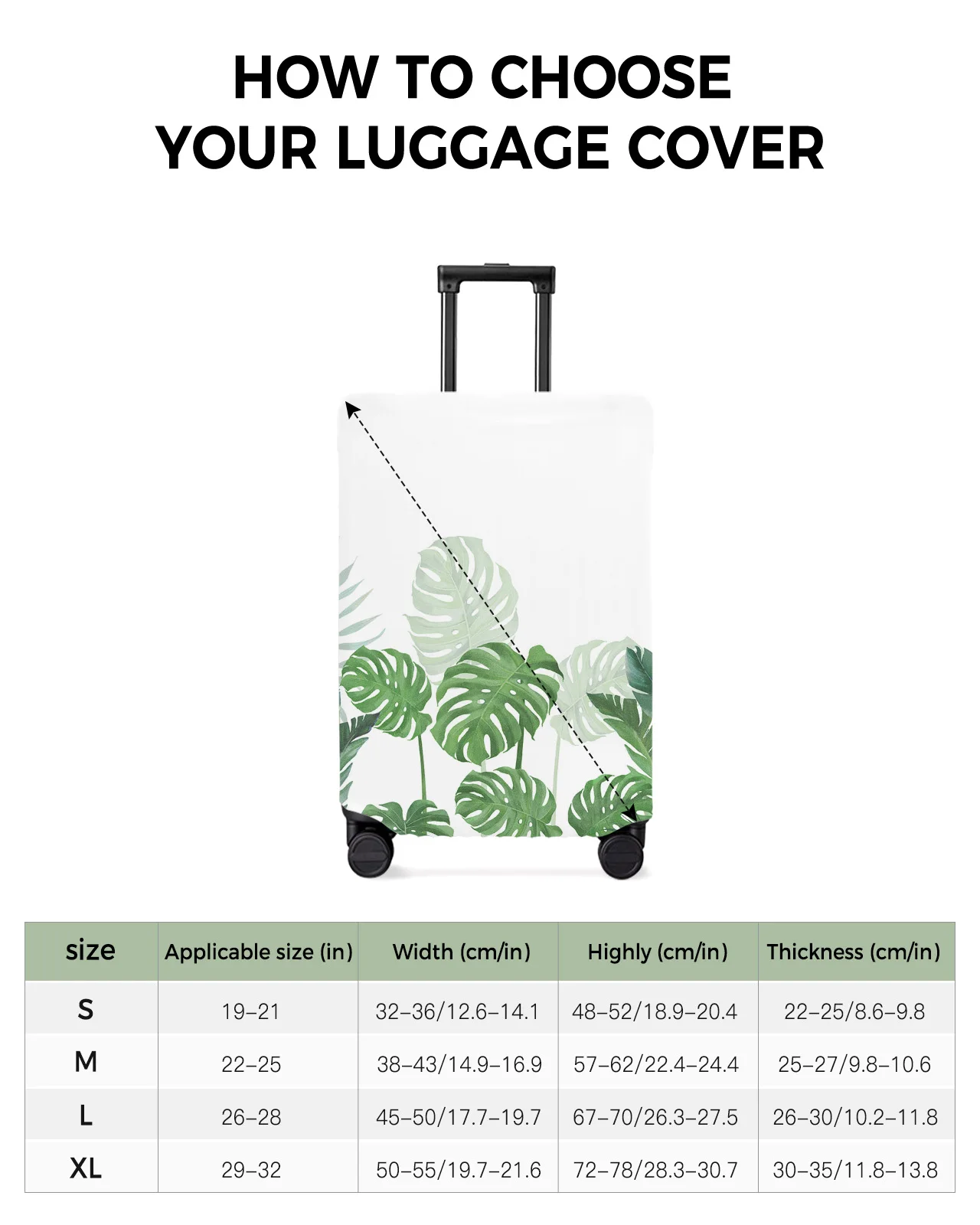 Juste de bagage Monstera pour valise de voyage, protection de valise commandée, housse anti-poussière de bagages, plantes tropicales, 18 "-32"