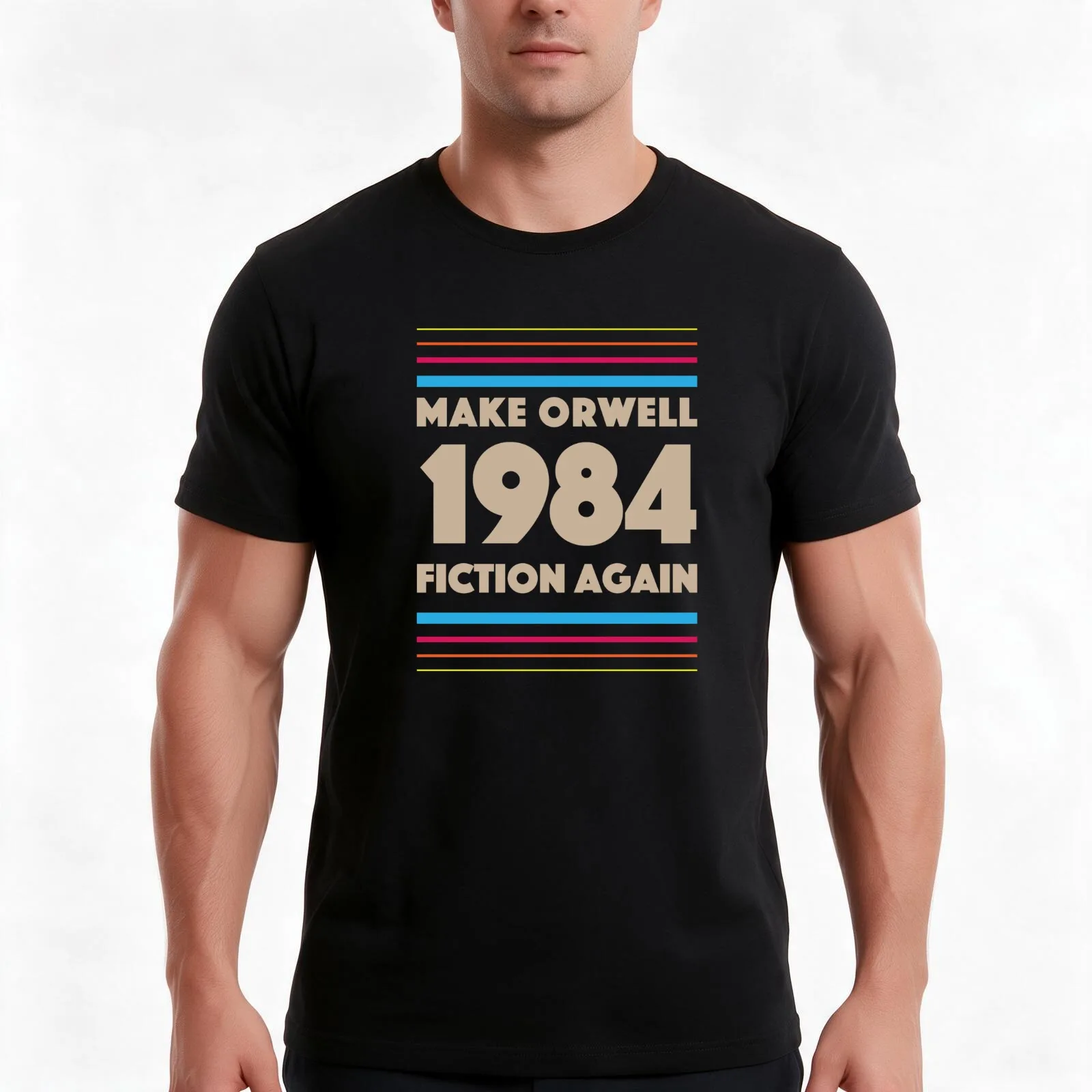 Make Orwell Fiction Again T-Shirt, Summer Casual Cotton Tee, Oversized Streetwear Tops, Vintage Graphic Print, Unisex Men Women