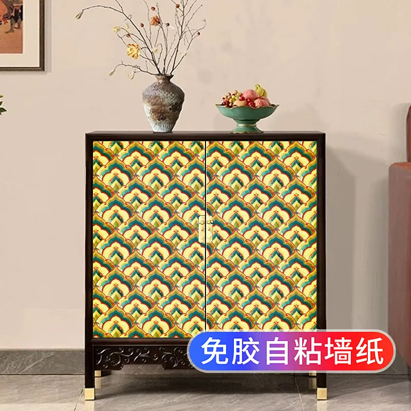 ضريح البوذي خلفية ديكور ذاتية اللصق الذهب احباط النمط الصيني خزانة باب خزانة الملابس تجديد معبد إعادة تشكيل اللون #4