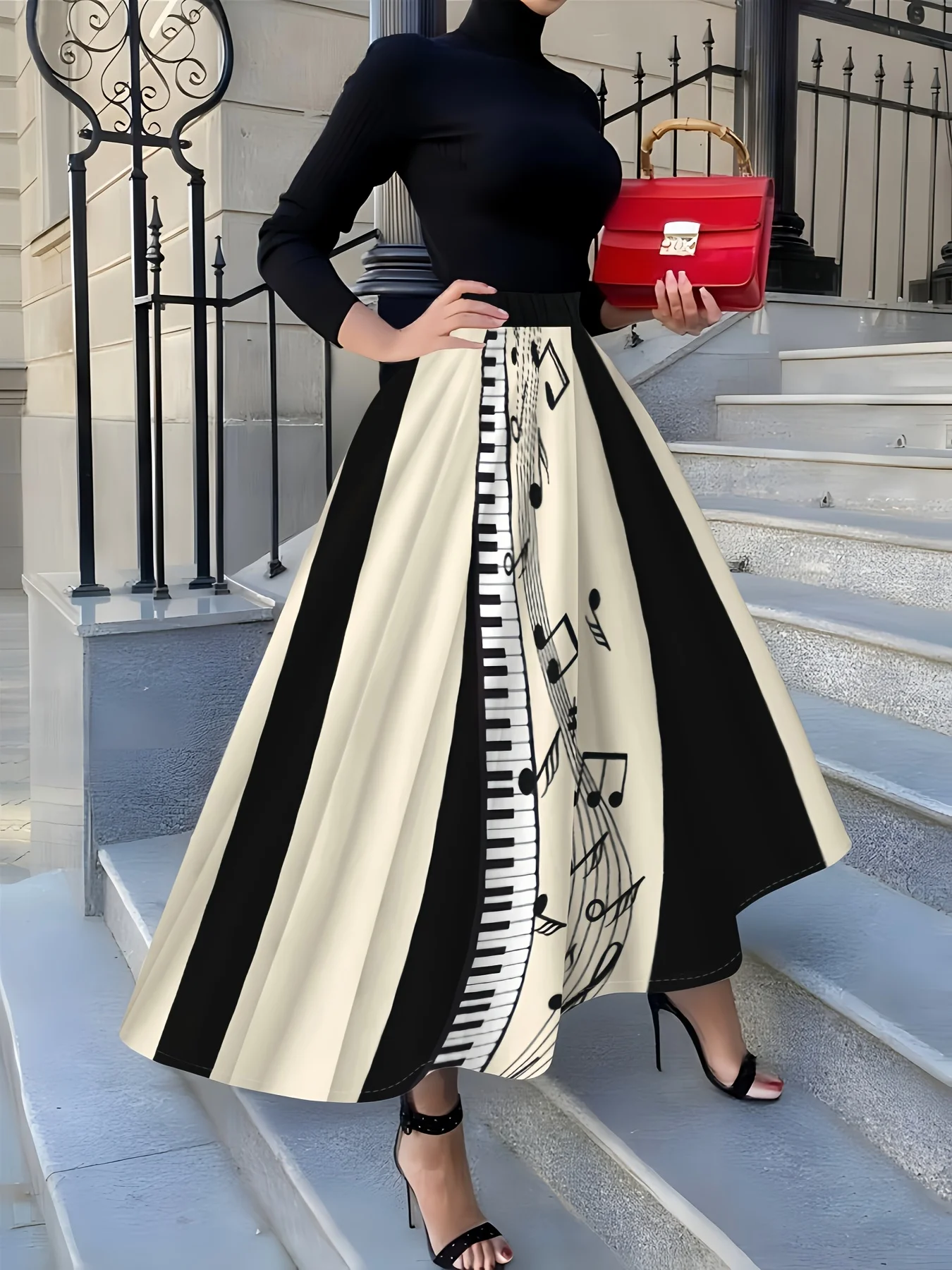 

Юбка-полусолнце для женщин с принтом в виде клавиш пианино и музыкальных нот, подходит для всех сезонов, в элегантном стиле для отпуска.