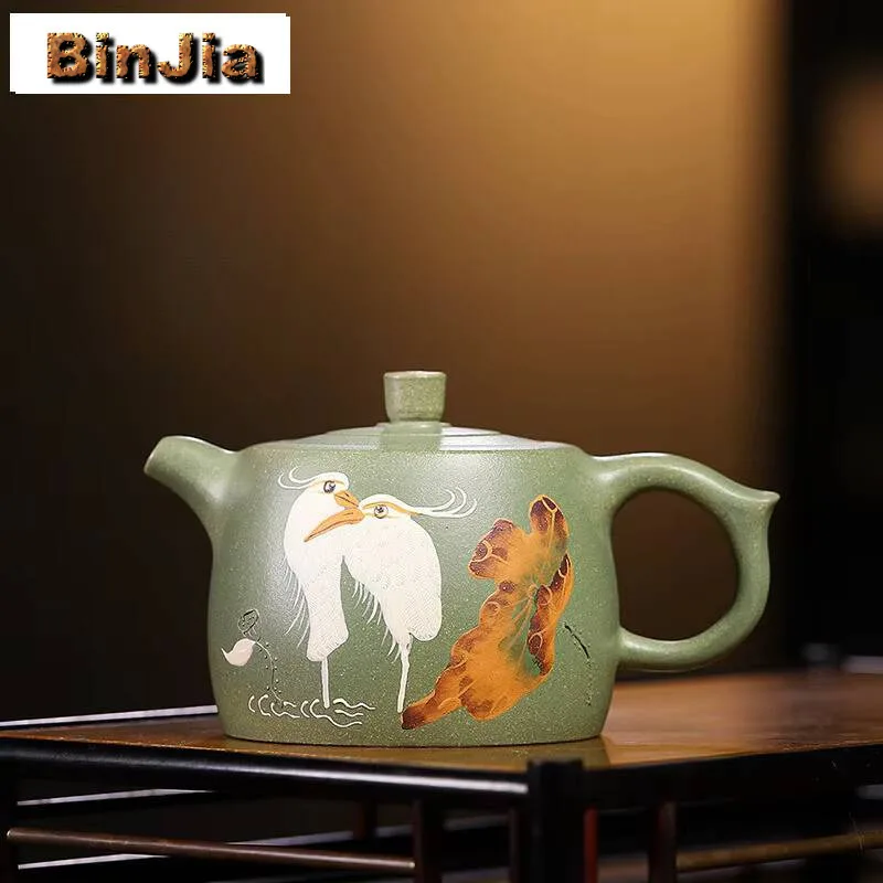 

300Ml Aesthetic Yixing Purple Clay Teapots Handmade Well Curb Pot Raw Ore Pea Green Mud Kettle Chinese Zisha Tea Set Supplies