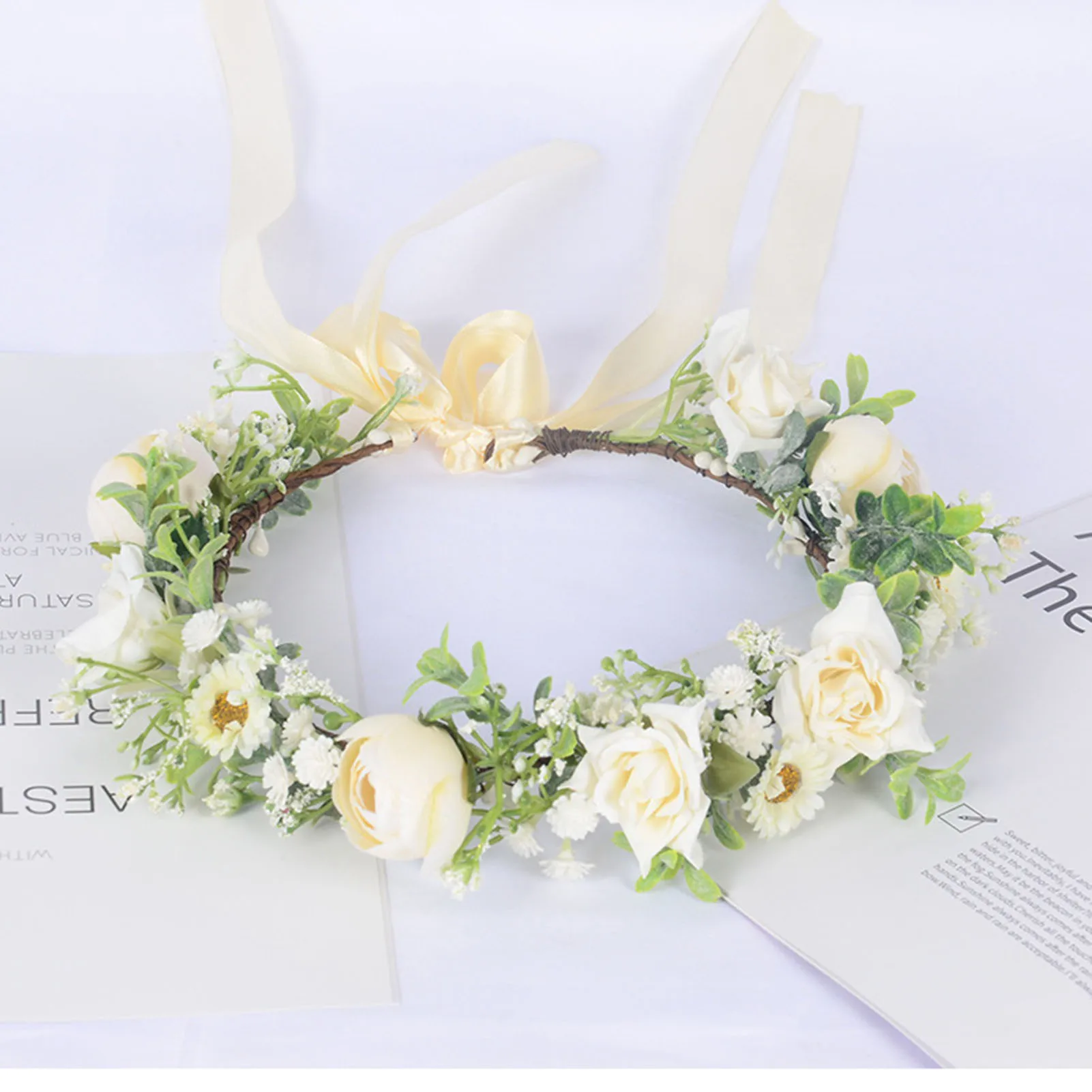 

Artificial Flower Hairband Floral Garland Bohemian Headpiece Simulated Flower Hairband for Valentine's Day Christmas Gift