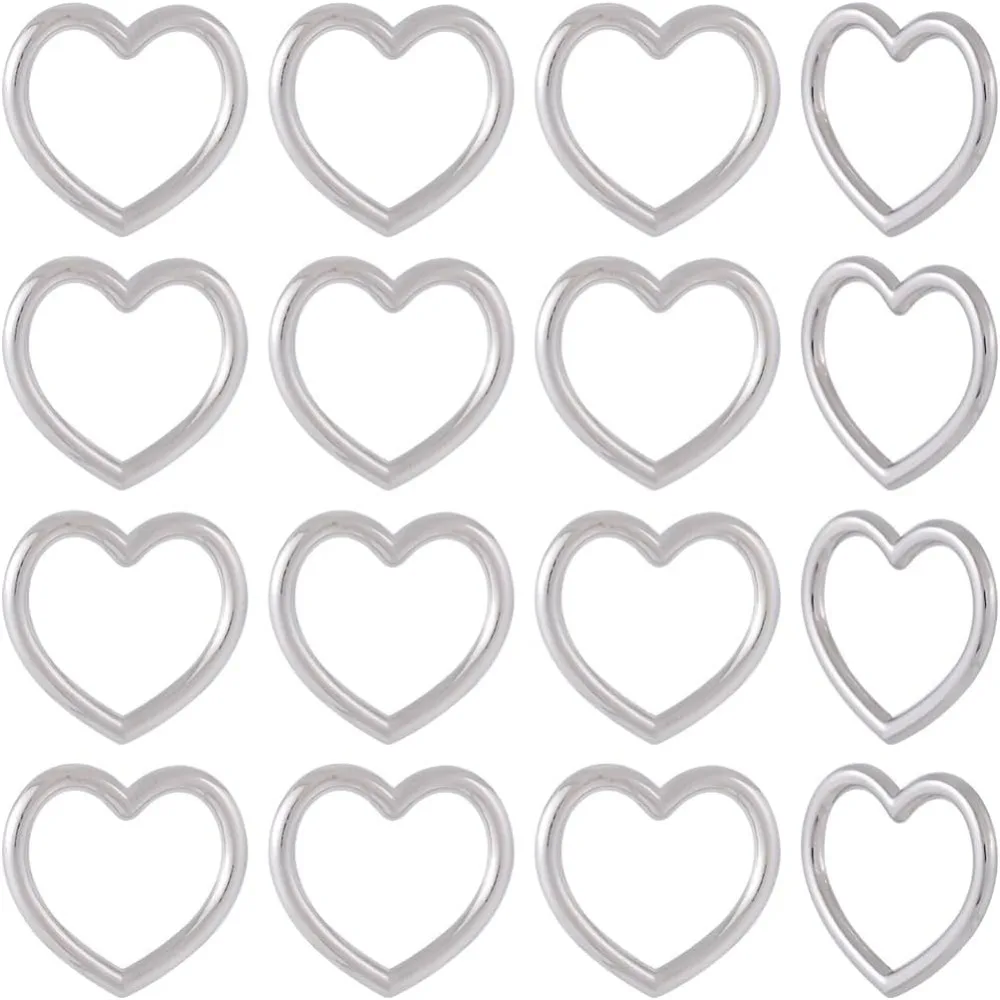 

1 Box 16Pcs Hearts Key Rings Alloy Silver Heart Ring Buckle Bulk Seamless Metal Hollow Love Shaped Gothic Punk Strap Choker
