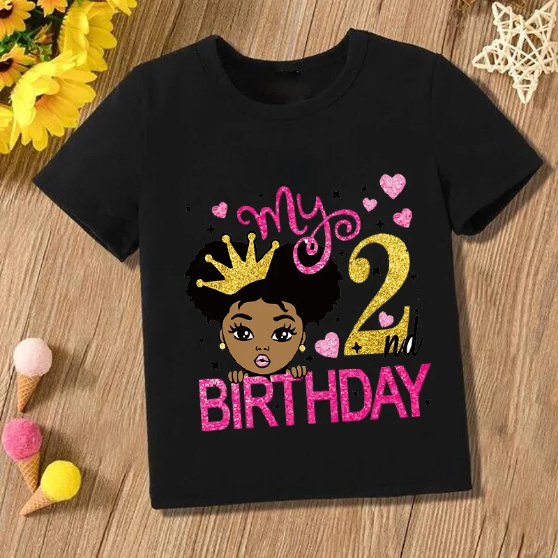 New Kids Girl head Number 1-9Y T Shirt Tops Boys Girls Happy Birthday Gift Casual Kawaii Clothes Baby Cartoon New T-shirt Y2K