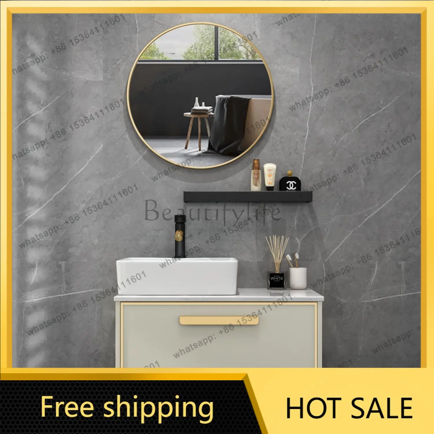 LDLuxury Bathroom Cabinet Marble Waterproof Small Apartment Bathroom Counter Face Wash Basin Cabinet Bathroom Storage