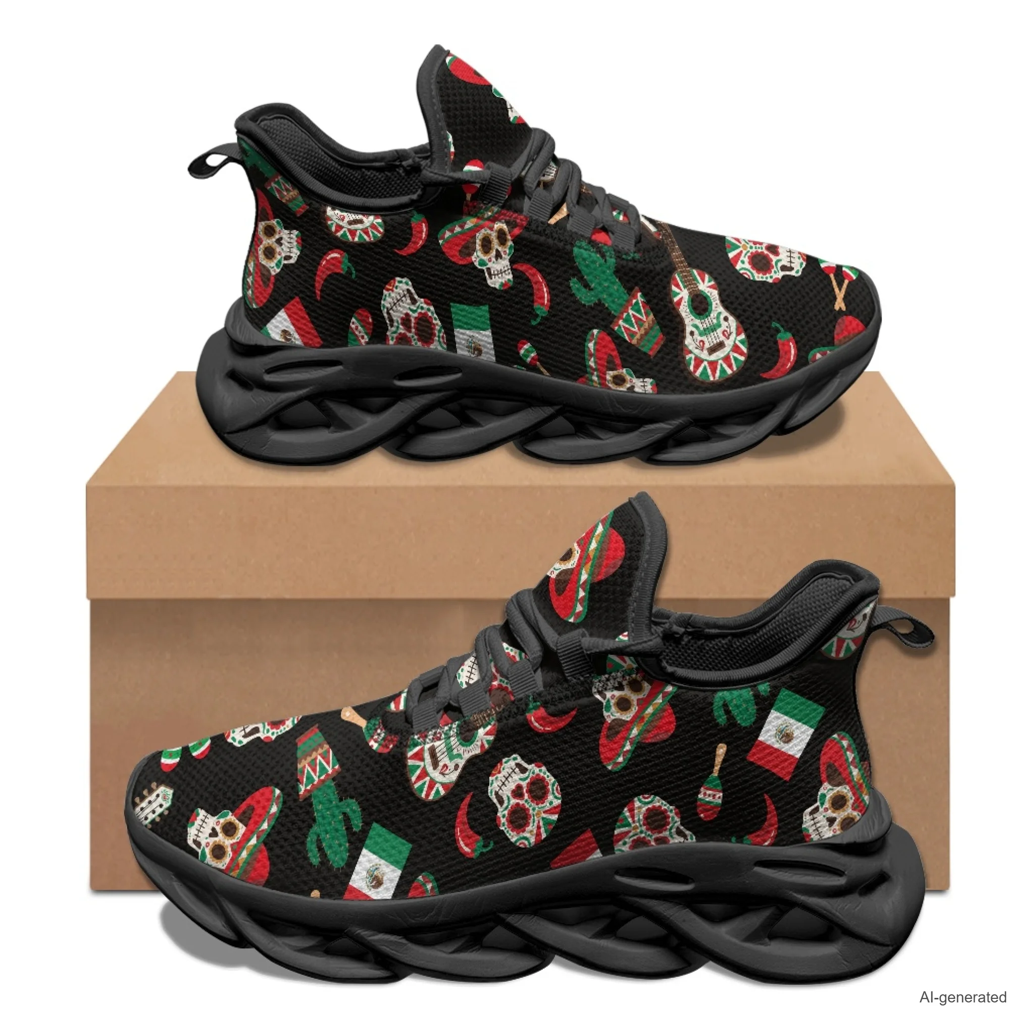 XIXIRIMIDO Max Soul Shoes Mexican Skull Print Running Shoes for Men Casual Fashion Women Snakers Walking Shoes 35-48