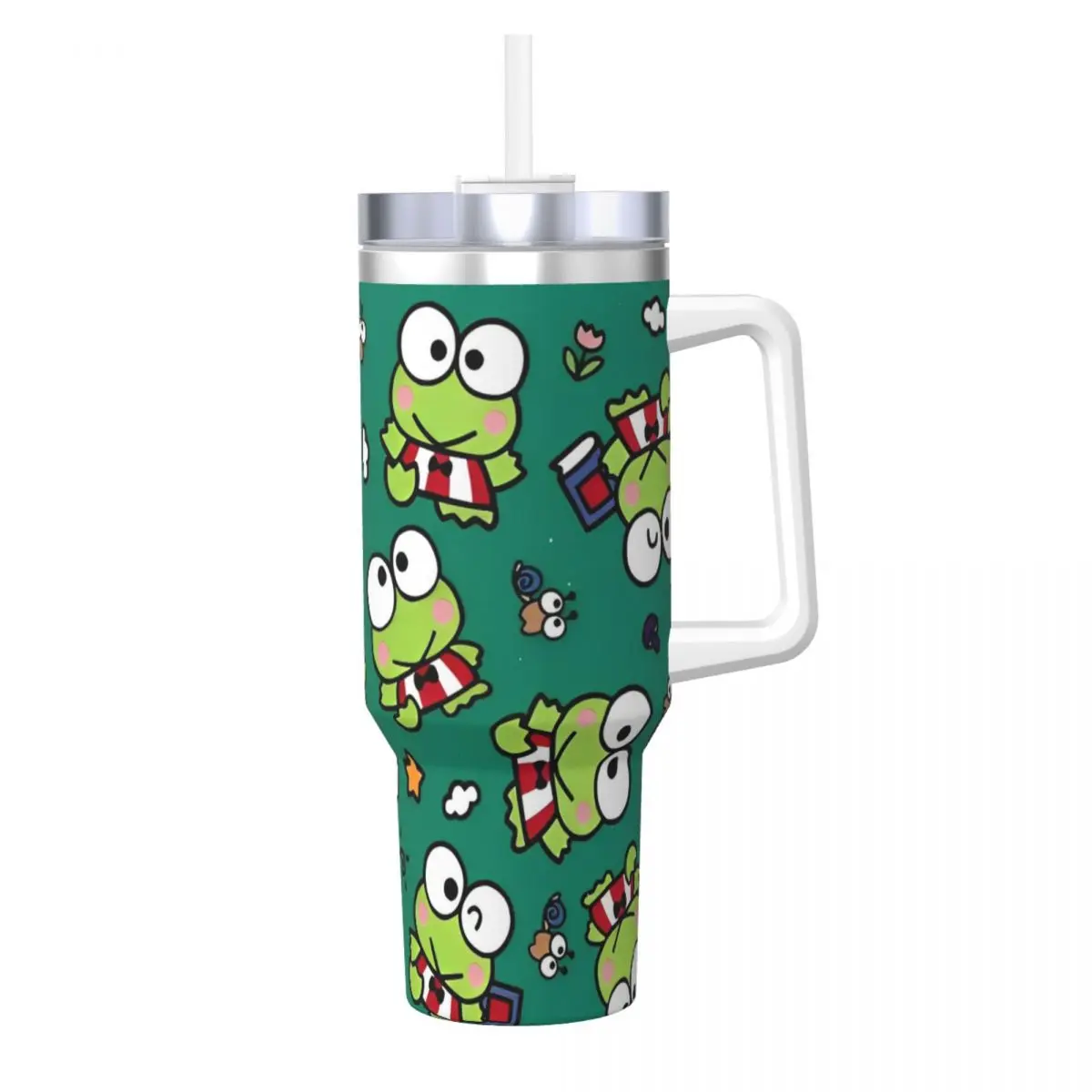 Stainless Steel Tumbler Sanrio Keroppi Car Mugs With Straws Travel Hot Drinks Water Bottle Heat Preservation Large Coffee Mug