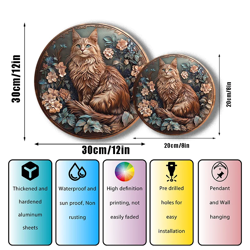 Adorno personalizable para gato, pintura decorativa Circular de aluminio, Ideal para regalo de Navidad y Halloween, para amantes de las mascotas