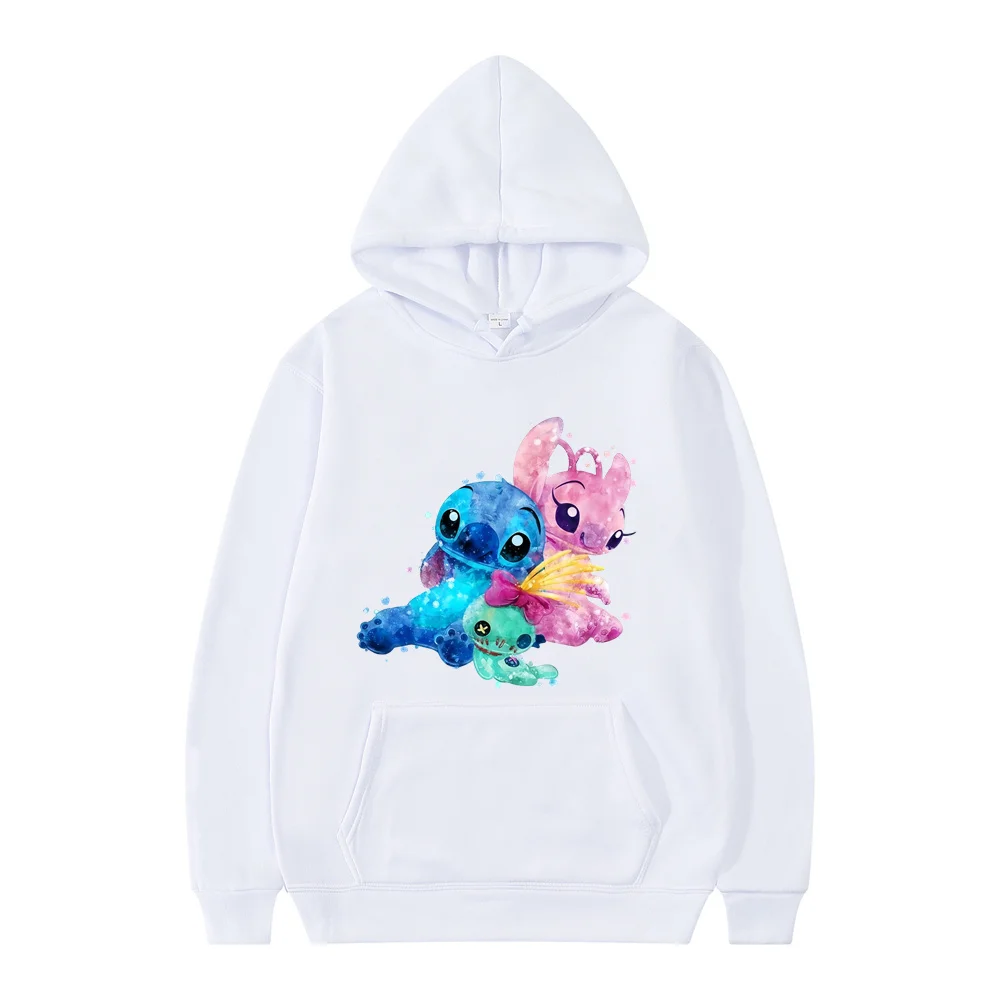 Moletom feminino e masculino Lilo e Stitch Cartoon, moletom manga, blusa casual, roupas de casal, moda, novo, 2024