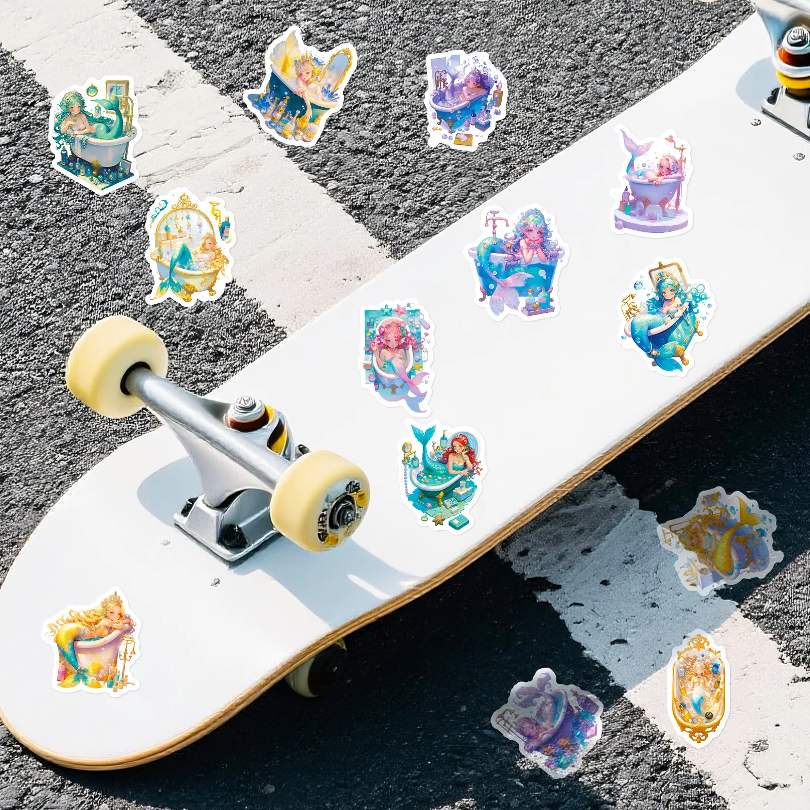 10/56PCS New Dreamy Mermaid Bathtub Graffiti Stickers Beautiful Mermaid Cartoon Decal Notebook Phone Guitar Skateboard Kid Toys