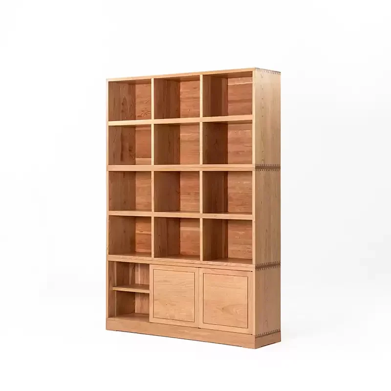 Grid display cabinet, Nordic Japanese black walnut solid wood shelf storage storage display cabinet