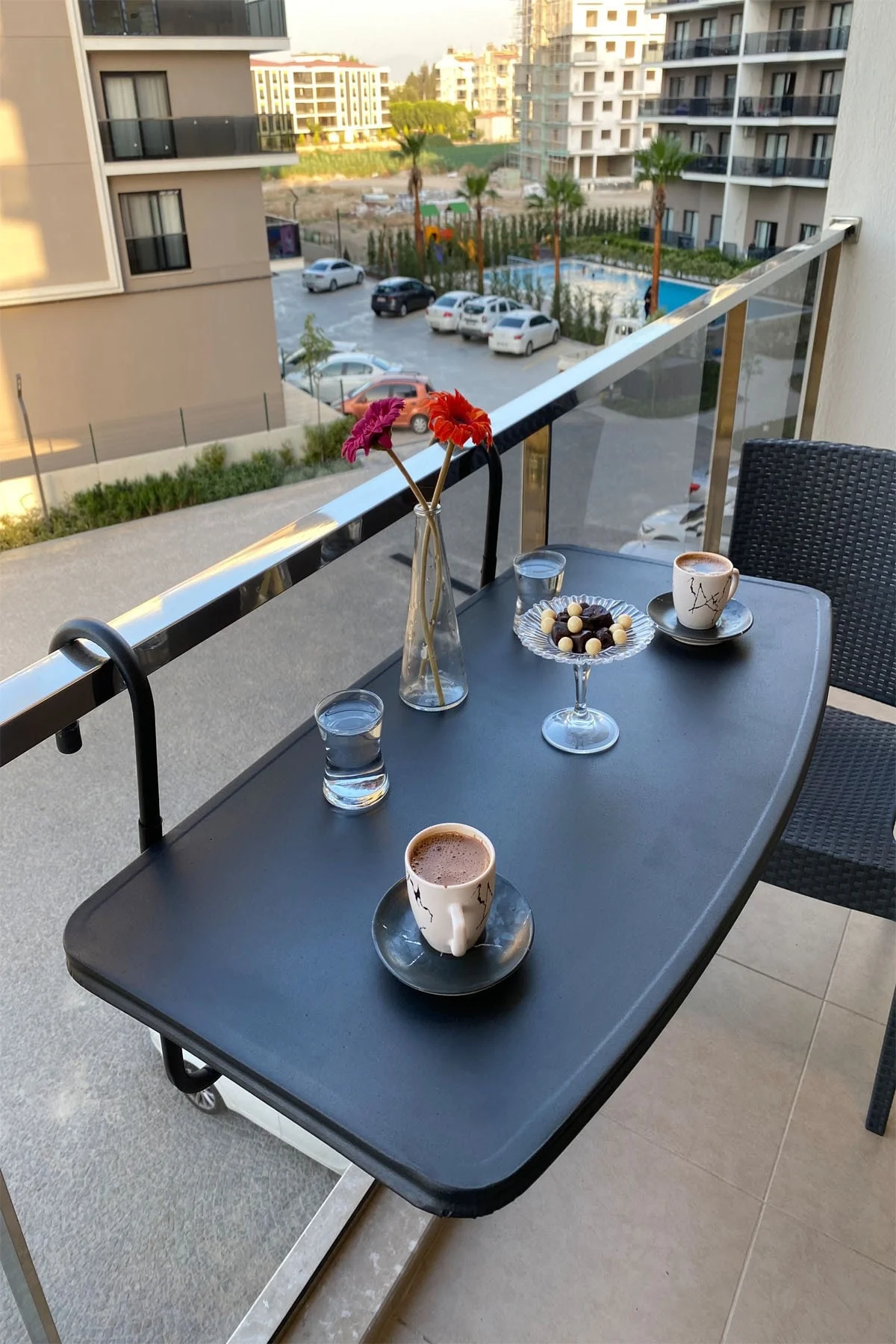 Balcony Folding Table Hanging On Iron Foldable, 3 Different Level Settings