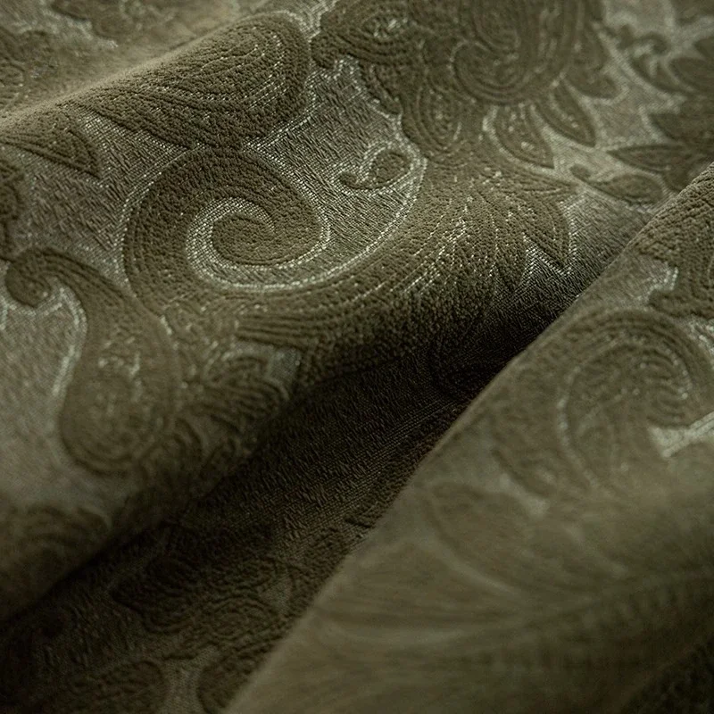 Vintage Green European Style Chenille Jacquard Beige Curtains for Living Room Bedroom Balcony French Window Partition Curtain