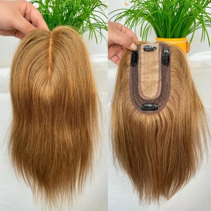 Real Cabelo Humano Toppers para diluir o cabelo, Seda Top Base Hairpieces, Clip em Pedaços de Cabelo Remy, 8 cores, 7x13cm