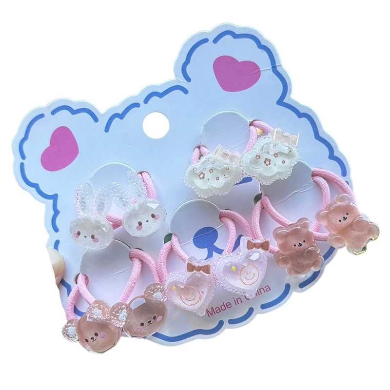 2PCS Cartoon Sequin Rabbit Bear Lovely Girls Elastic Hair Bands Princess Hair Accessories Children Hair Ties Baby Headwear