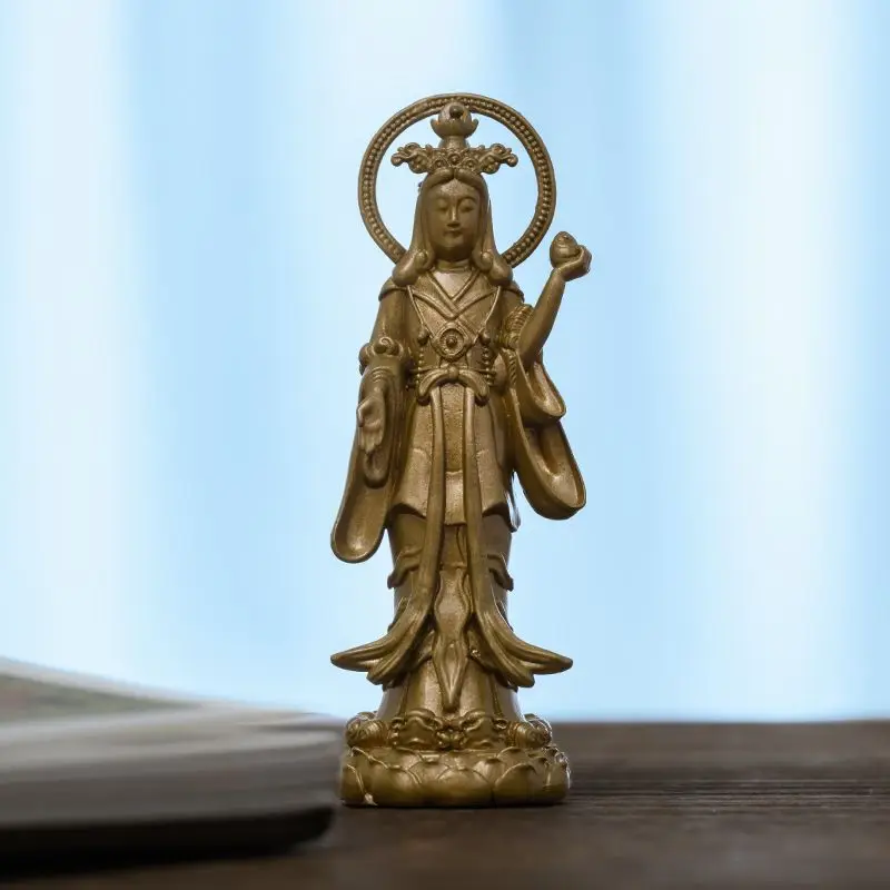 Statue of The Great Auspicious Goddess—Pure Brass Buddhist Statue, Zen-Inspired Tea Space Home Decor