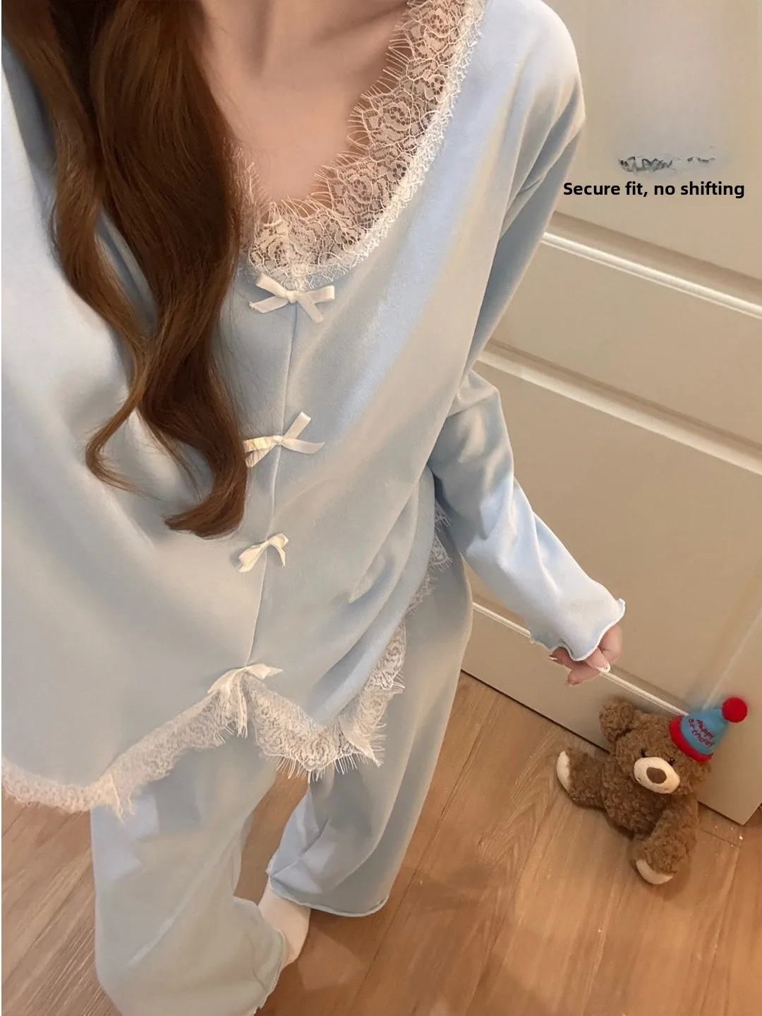 Pure Cotton Sexy Lace Trim Sleepwear Women's Style with Chest Pad Spring Autumn Winter Home Clothes Long Sleeve Comfortable