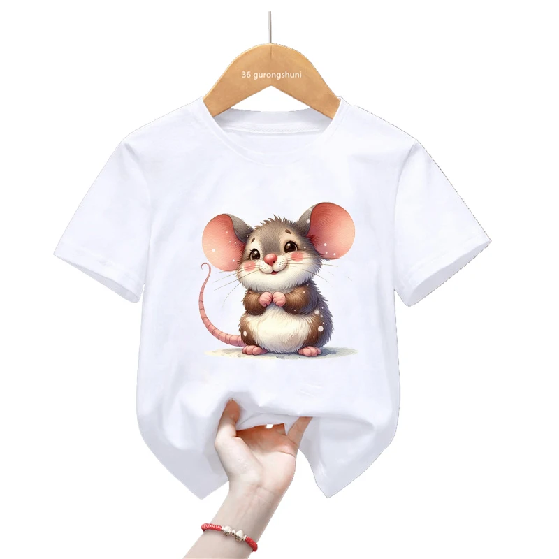 Kaus gambar balon cinta tikus cat air T Shirt gambar cetak anak perempuan/laki-laki pakaian anak-anak lucu Tshirt Harajuku kemeja Atasan musim panas