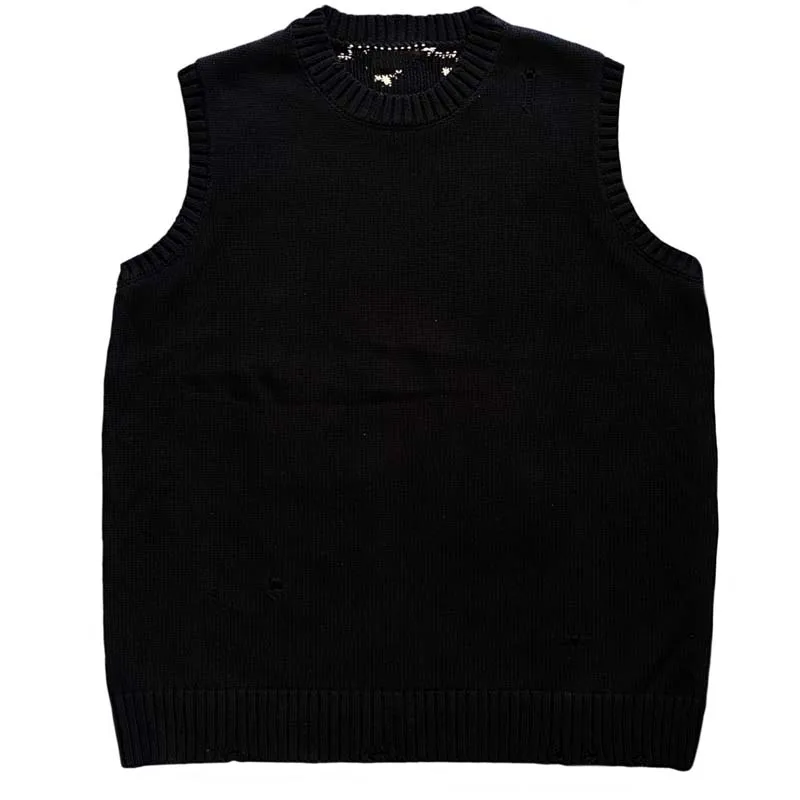 Kapital Vintage Hirata Bone Skeleton Retro Japanese Wind Piercing Knitted Sweater Vest for Men Fashion Pullovers