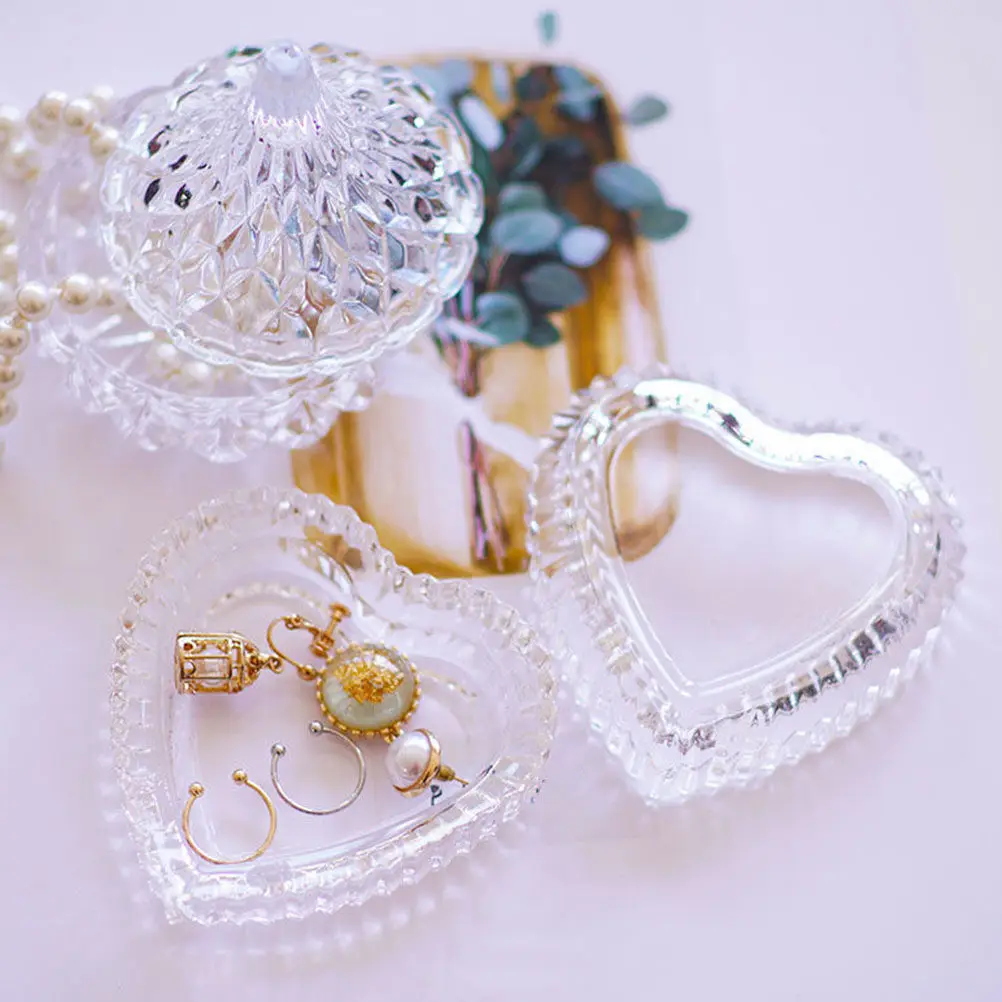 

Heart-Shaped Clear Glass Jewelry Box Storage Holder Perfect Organizer for Wedding Valentine's Day Gift Glass Heart Box