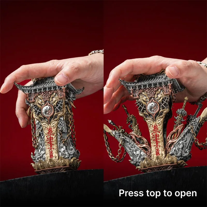 Hot Sale The Blade Vault For Four Can Be Opened Divine Beast Sword Display Case Tianji Gate Hand Finished Metal Desktop Ornament view 2